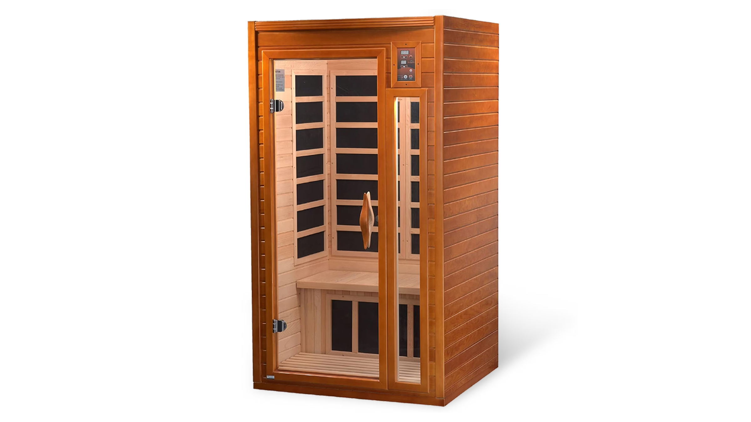 small wooden infrared Dynamic Saunas home sauna on white background