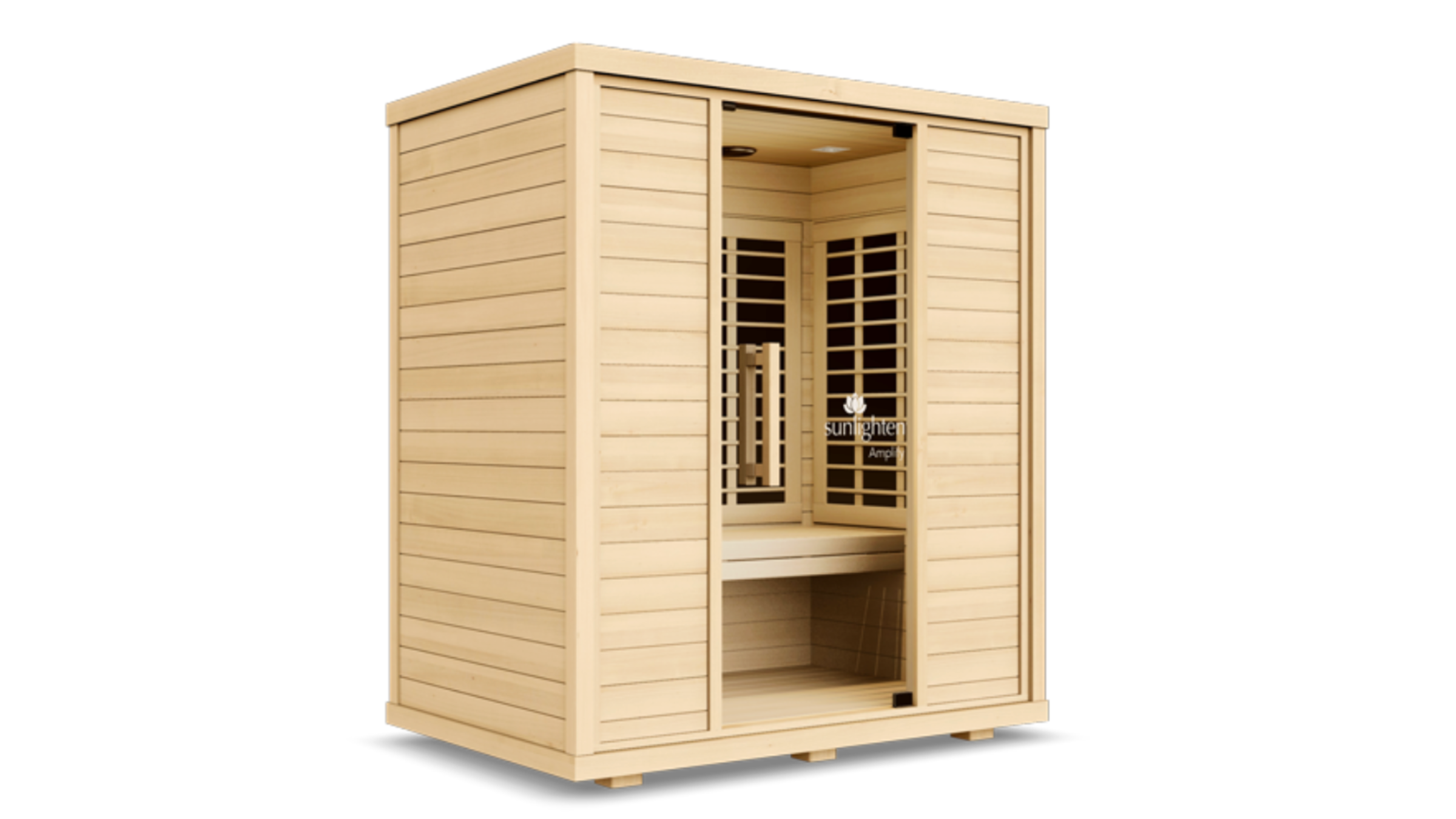 light wood home sauna from Sunglighten on white background