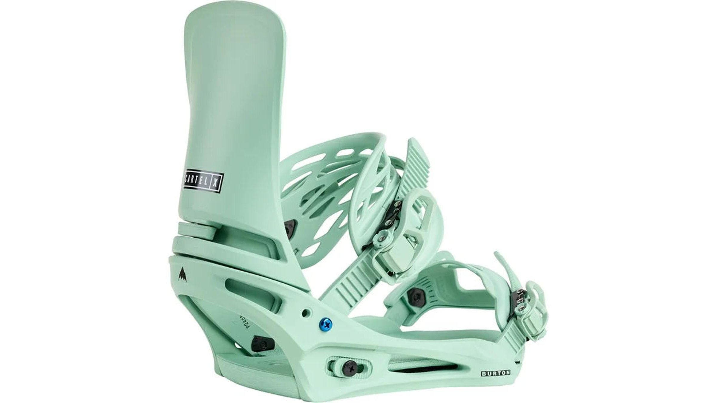 Burton Cartel X green seafoam-colored snowboard bindings