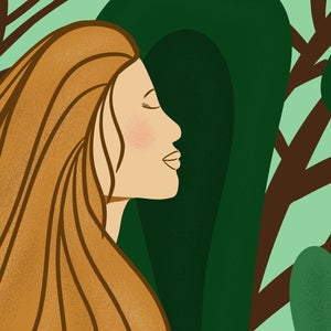 woman with blond hair in forest, forest bathing