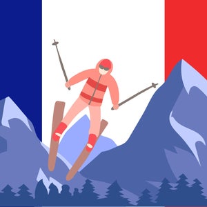 illustrated skier in front of french flag