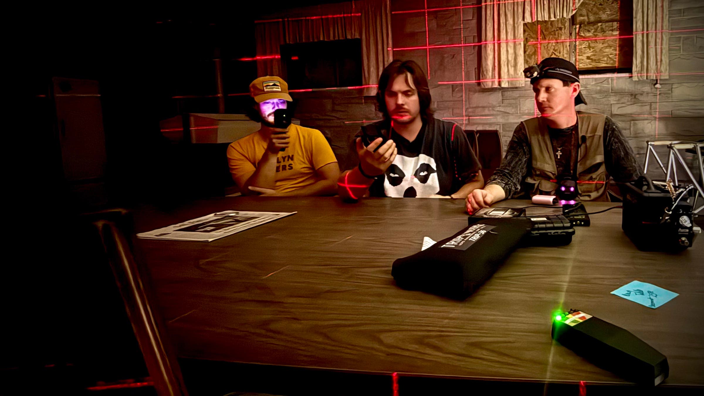 The ghost hunters with their equipment