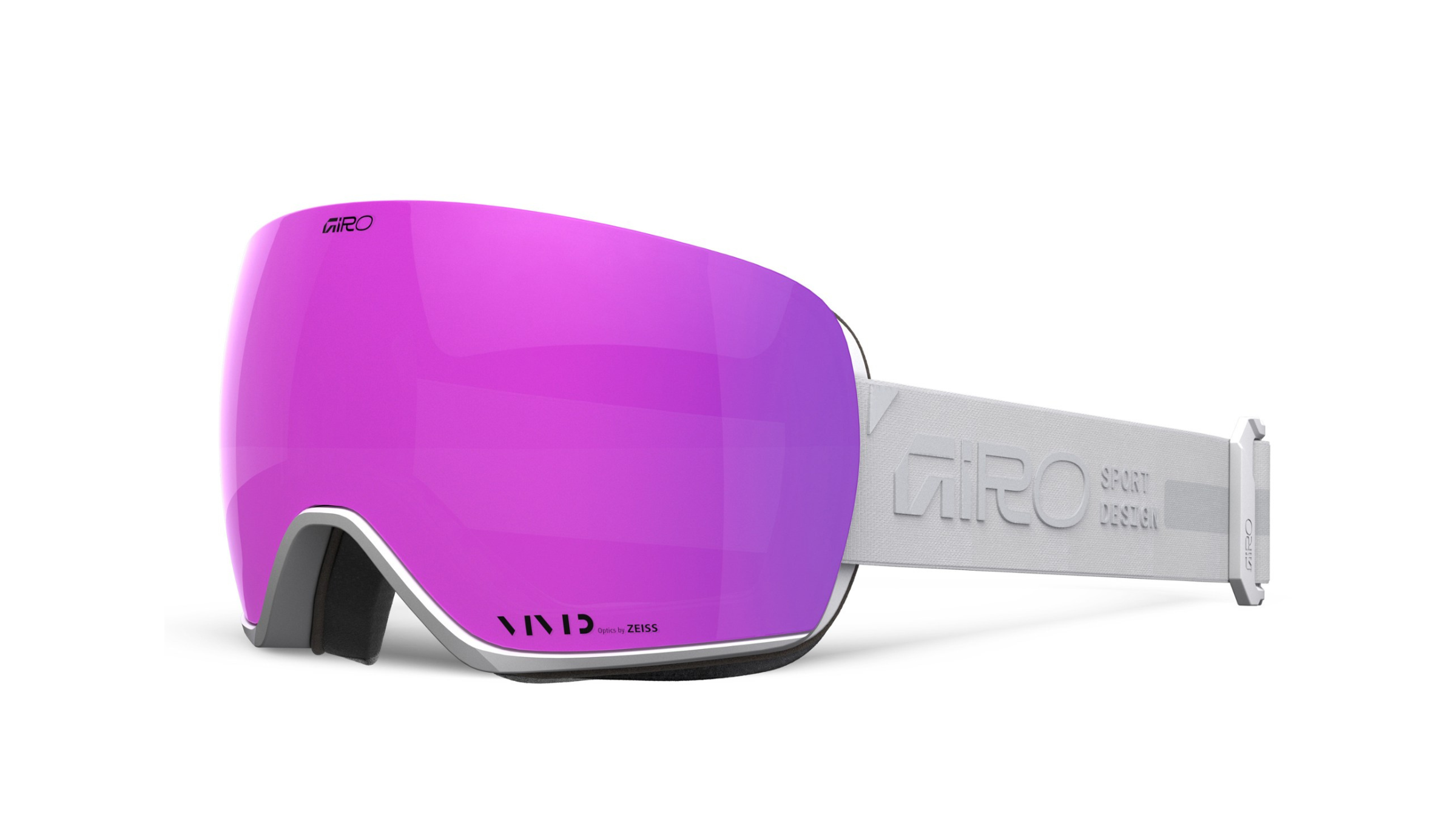 Giro Article ii ski goggles white strap with pink lens on white backgorund