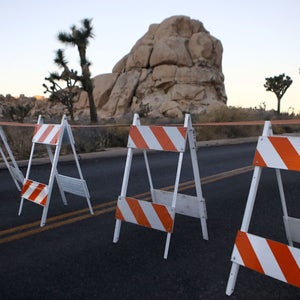 Barricades block a closed campground at Joshua Tree National Park on January 4, 2019 in Joshua Tree National Park, California. Campgrounds and some roads have been closed at the park due to safety concerns as the park is drastically understaffed during the partial government shutdown.