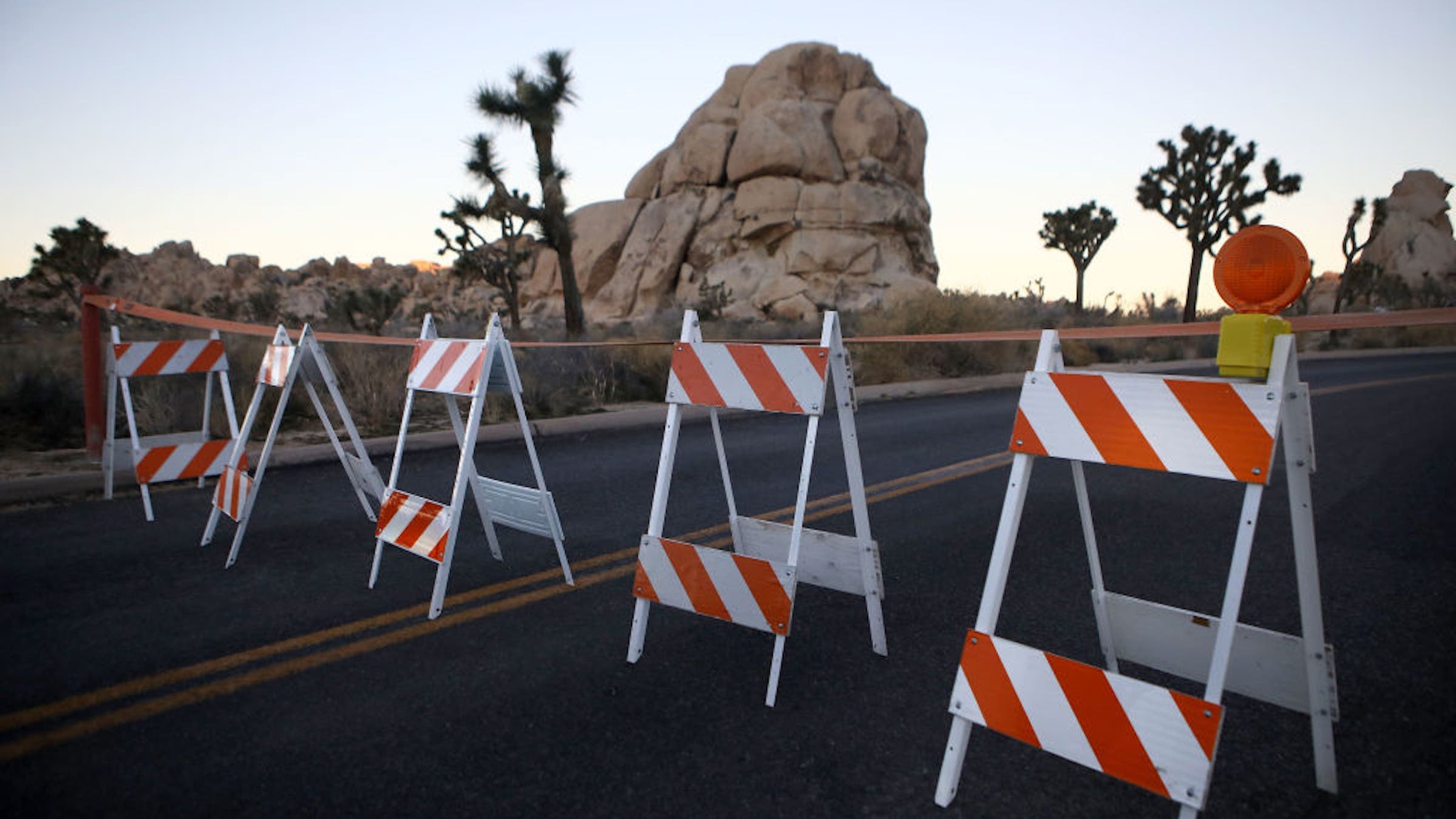 Barricades block a closed campground at Joshua Tree National Park on January 4, 2019 in Joshua Tree National Park, California. Campgrounds and some roads have been closed at the park due to safety concerns as the park is drastically understaffed during the partial government shutdown.