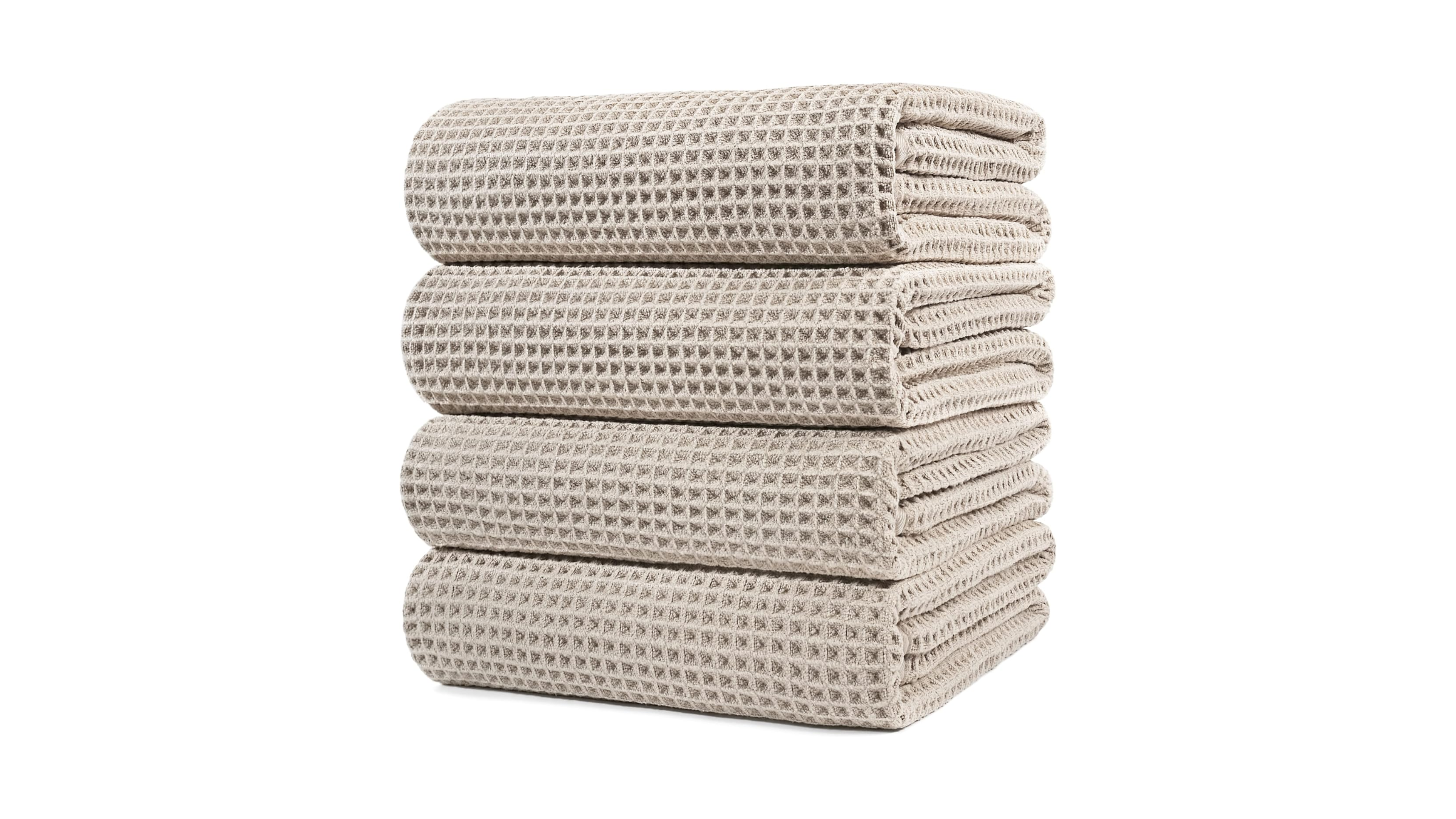 stack of four taupe microfiber towels