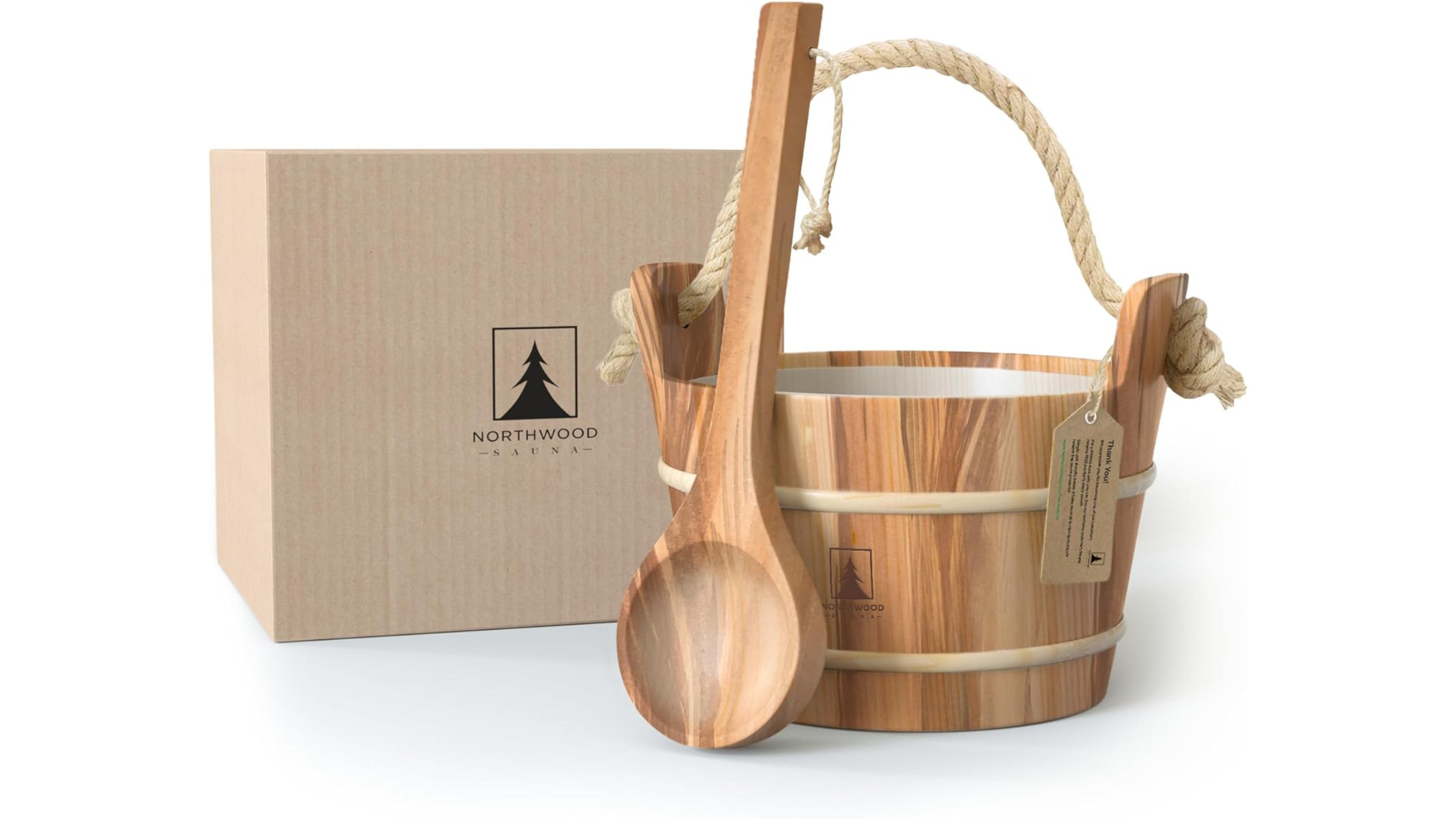 northwood sauna bucket and ladle on white background