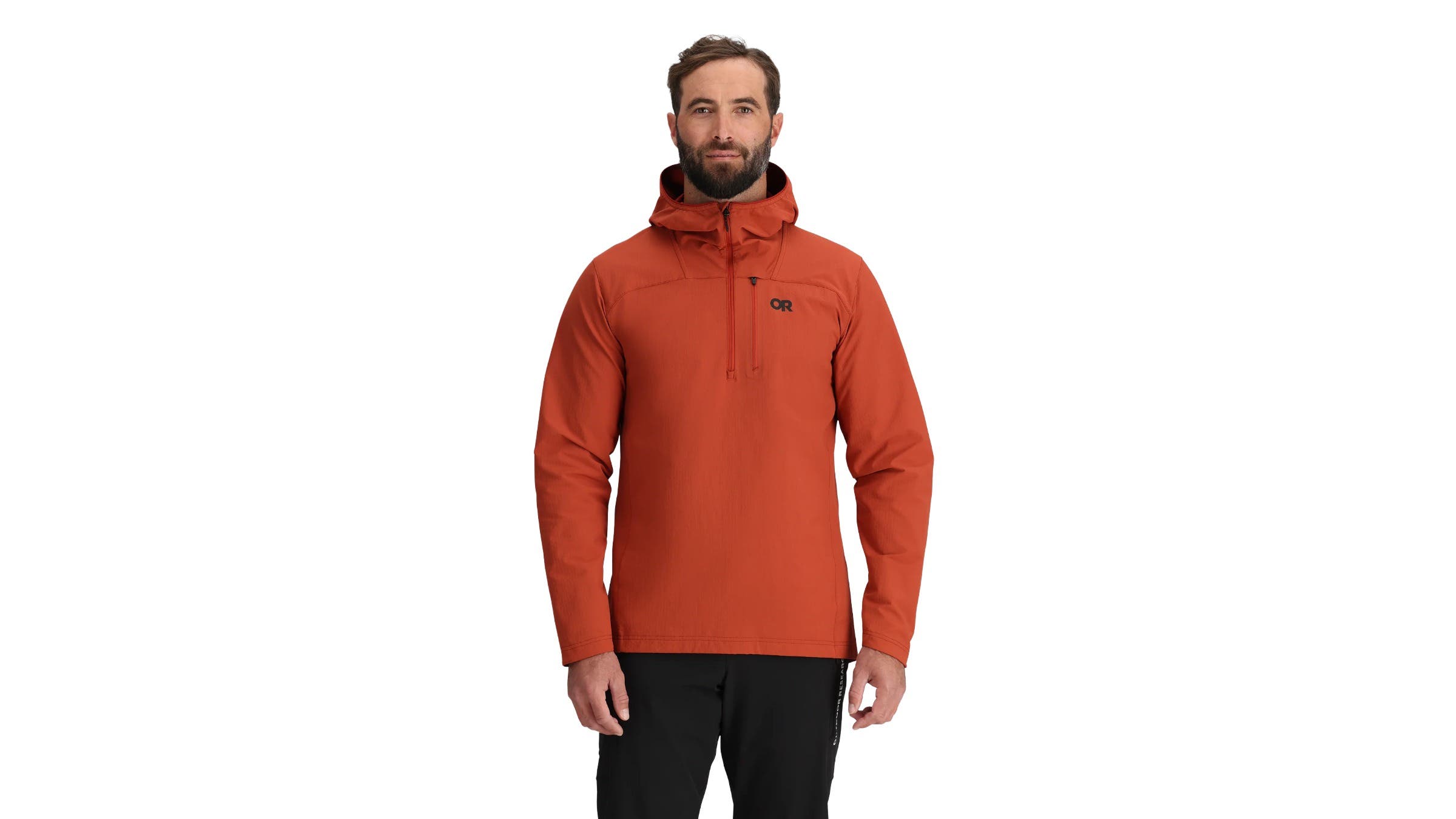 outdoor research freewheel half-zip hoodie mtb on white background