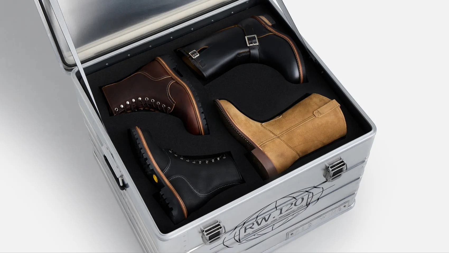 Red Wing 120th Anniversary boots in a suitcase