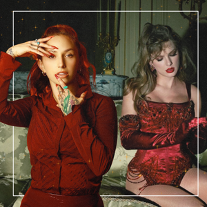 the life of a showgirl; image of backup dancer Sloan-Taylor Rabinor next to Taylor Swift; vintage style background