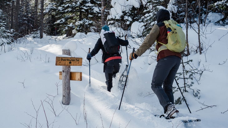 Snowshoeing up Shaw Mountain in Maine