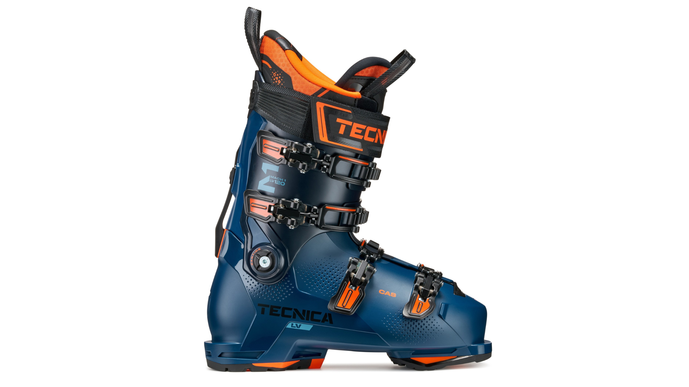 Tecnica Mach 1 ski boots on white background