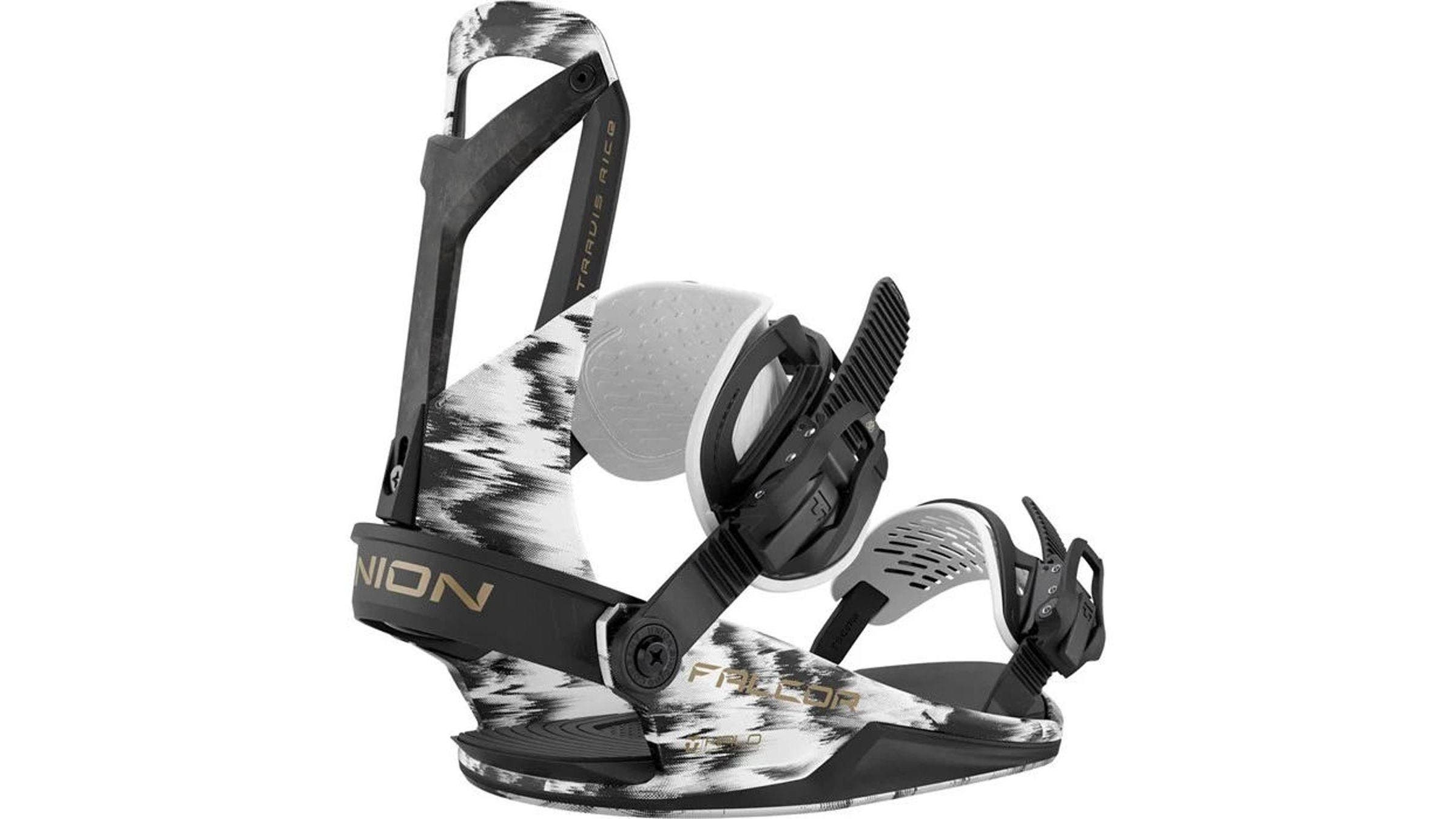 Union Falcor black and white snowboard bindings