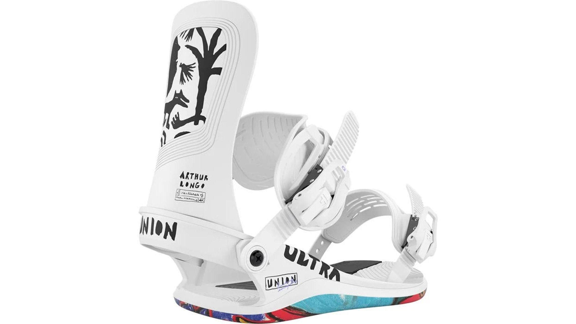 Union Ultra white snowboard bindings with black trim
