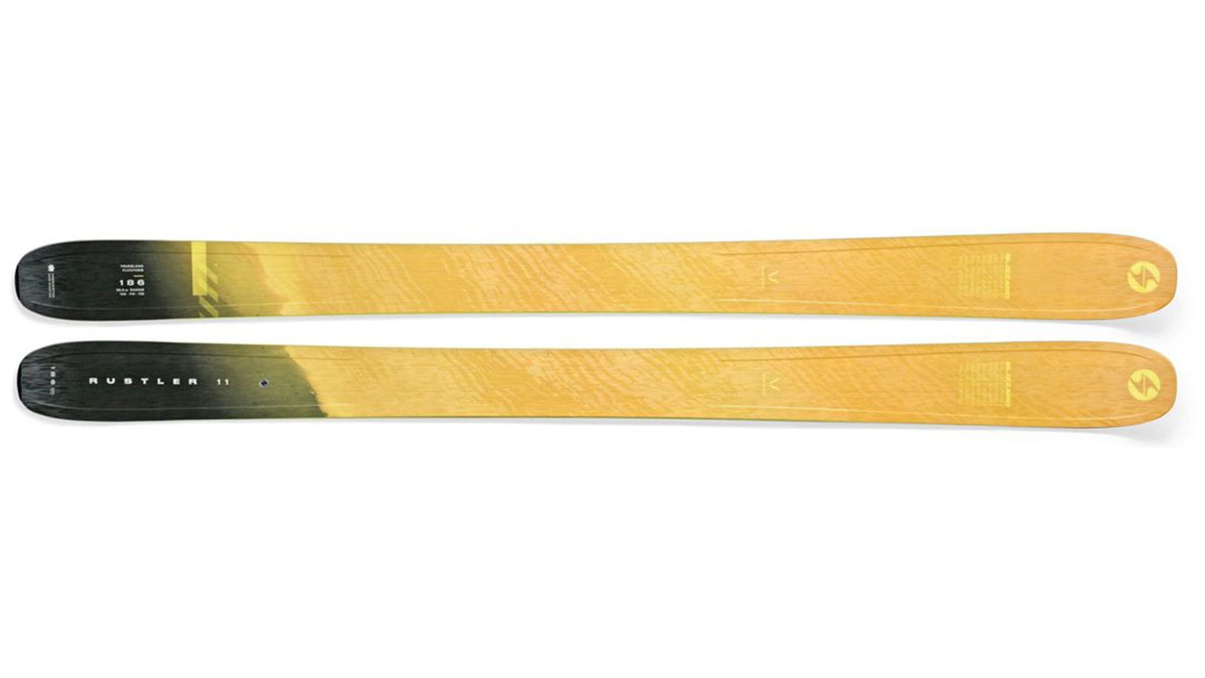 2025 Blizzard Rustler 11 all-mountain skis on white background