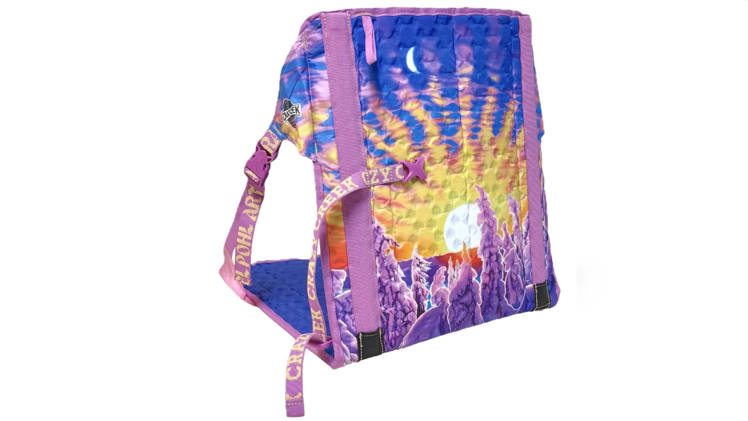 Crazy Creek x Rachel Pohl backpacking chair on white background