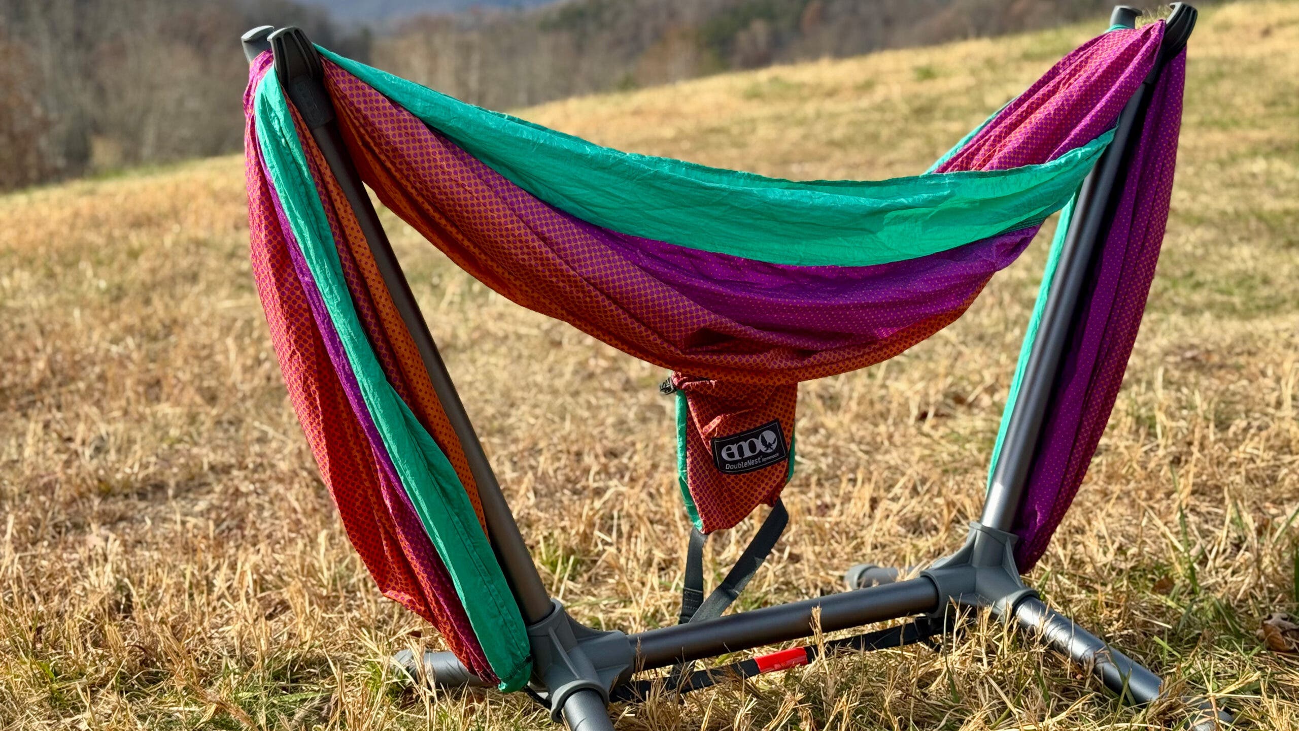 Eno Parklite Hammock stand in grassy field