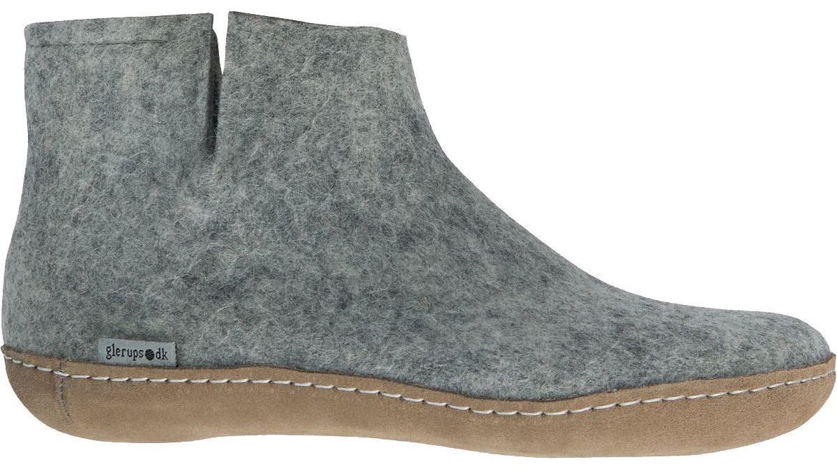 Grey Glerups wool slipper boot on white background
