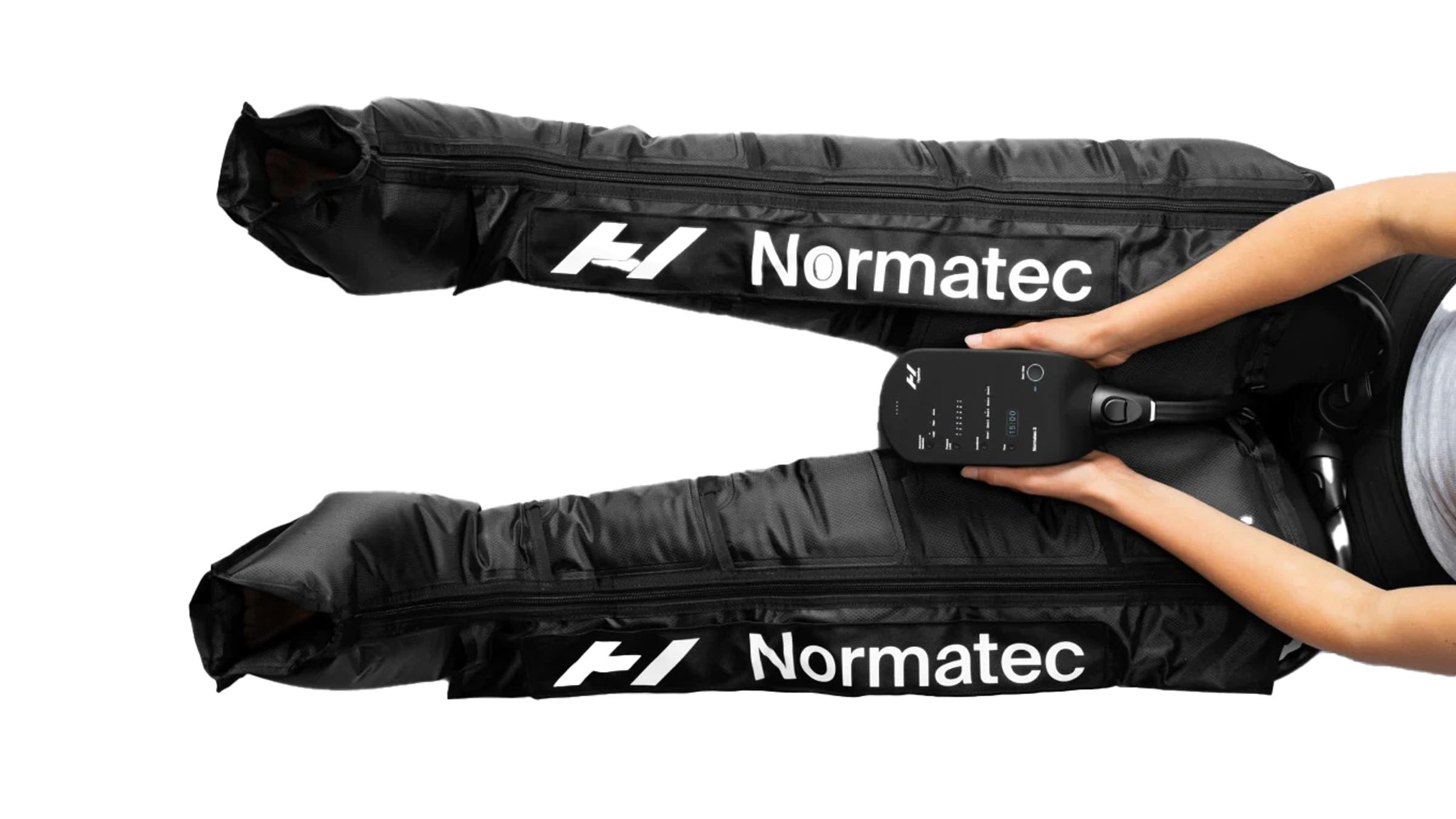 Hyperice Normatic 3 Legs compression and ice on white background