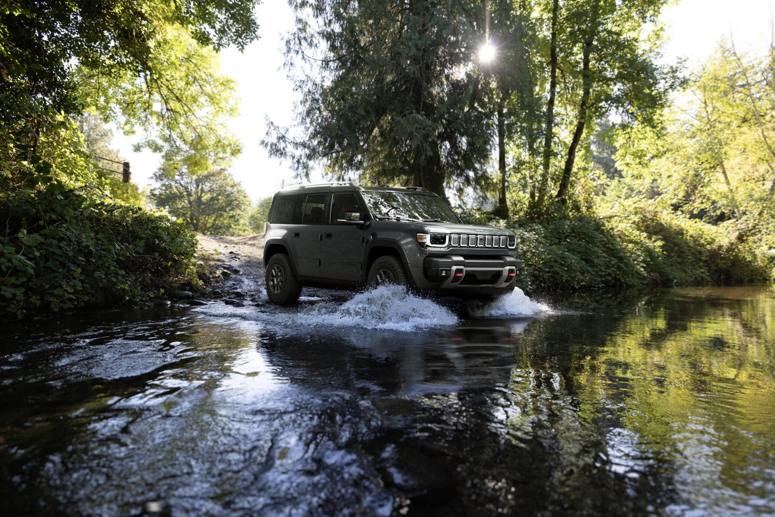 The Jeep Recon tackles water.