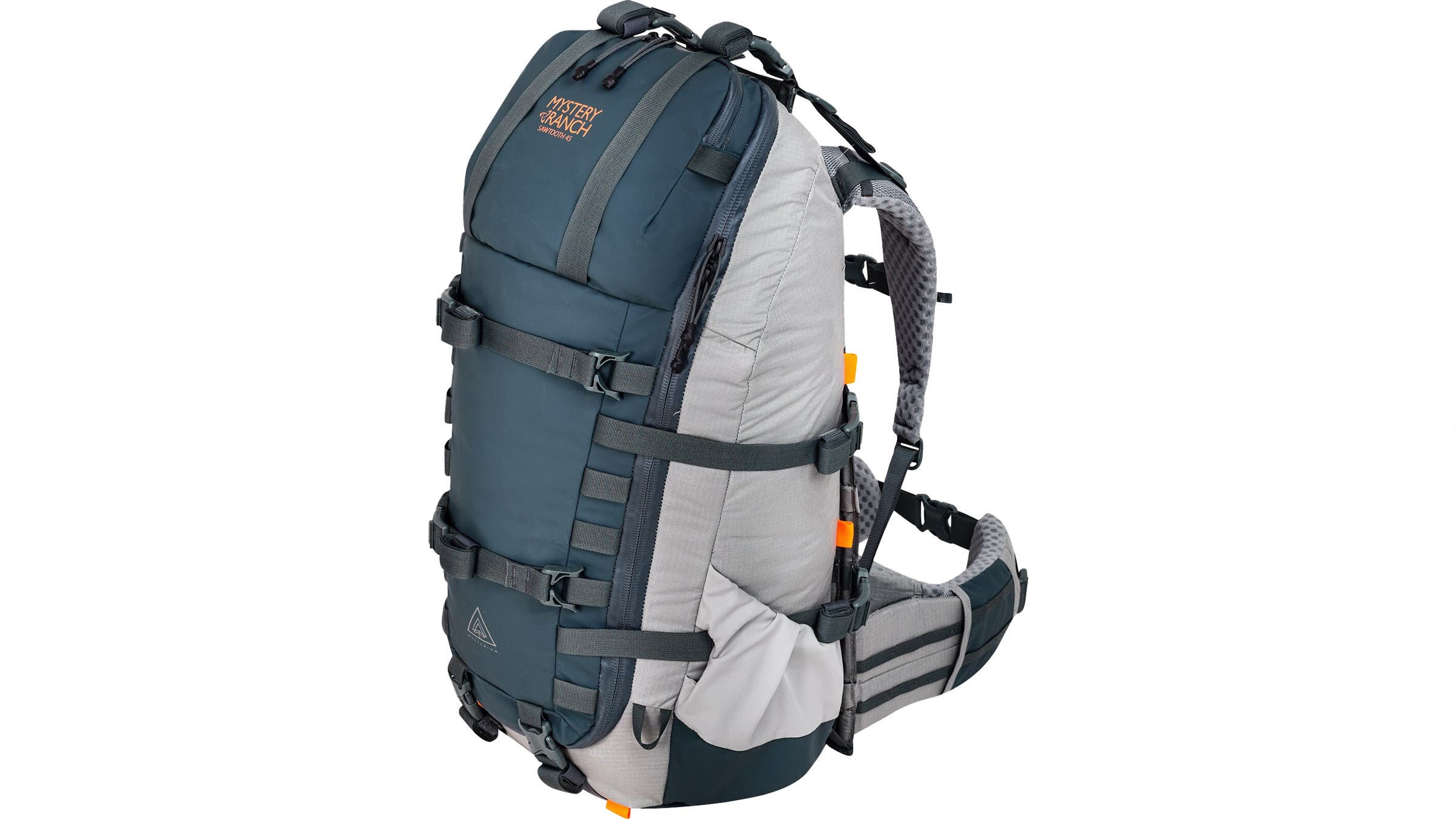 Mystery Ranch Sawtooth 45L rucking pack on white background