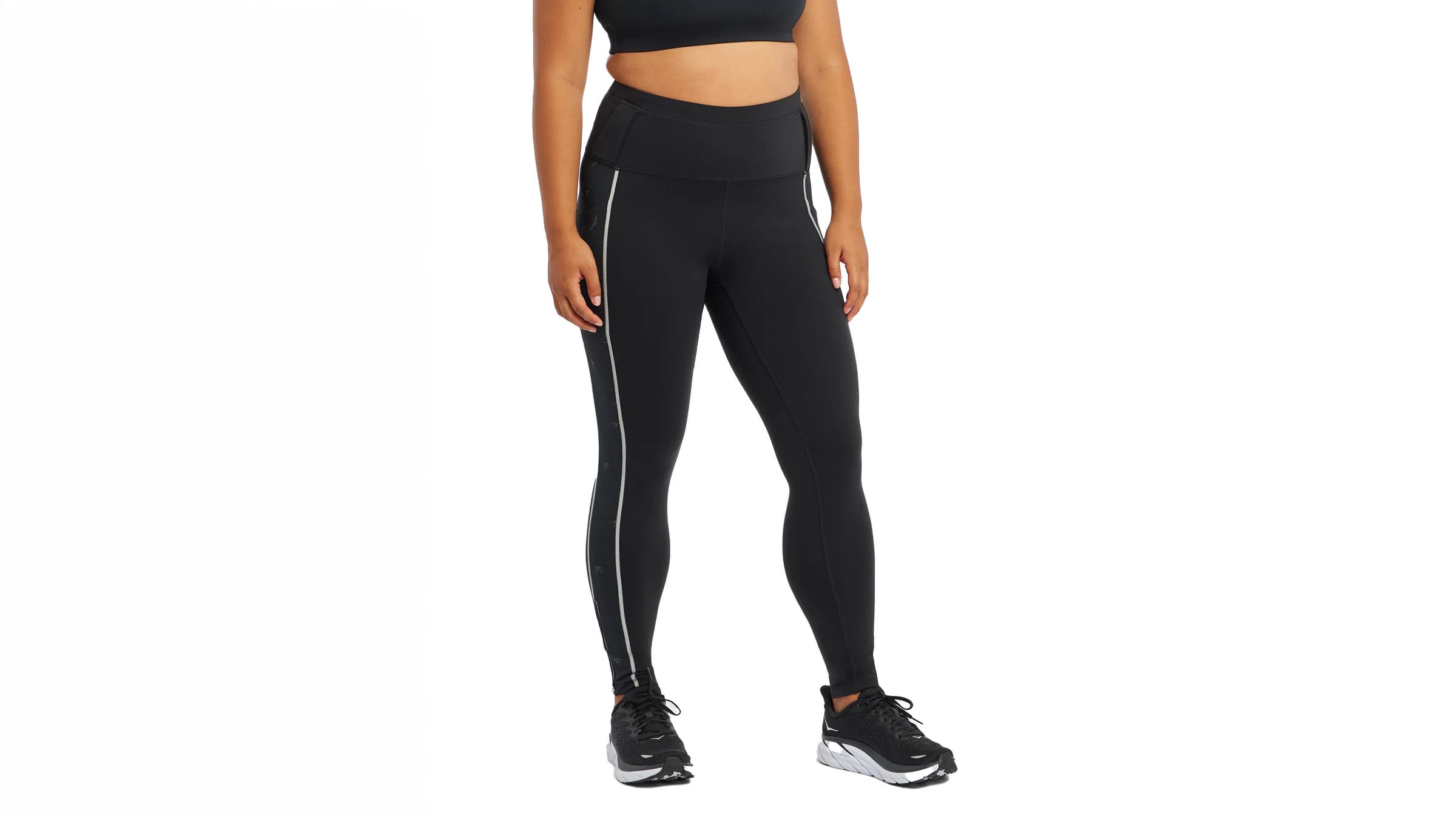 Oiselle Glow Tights black on white background