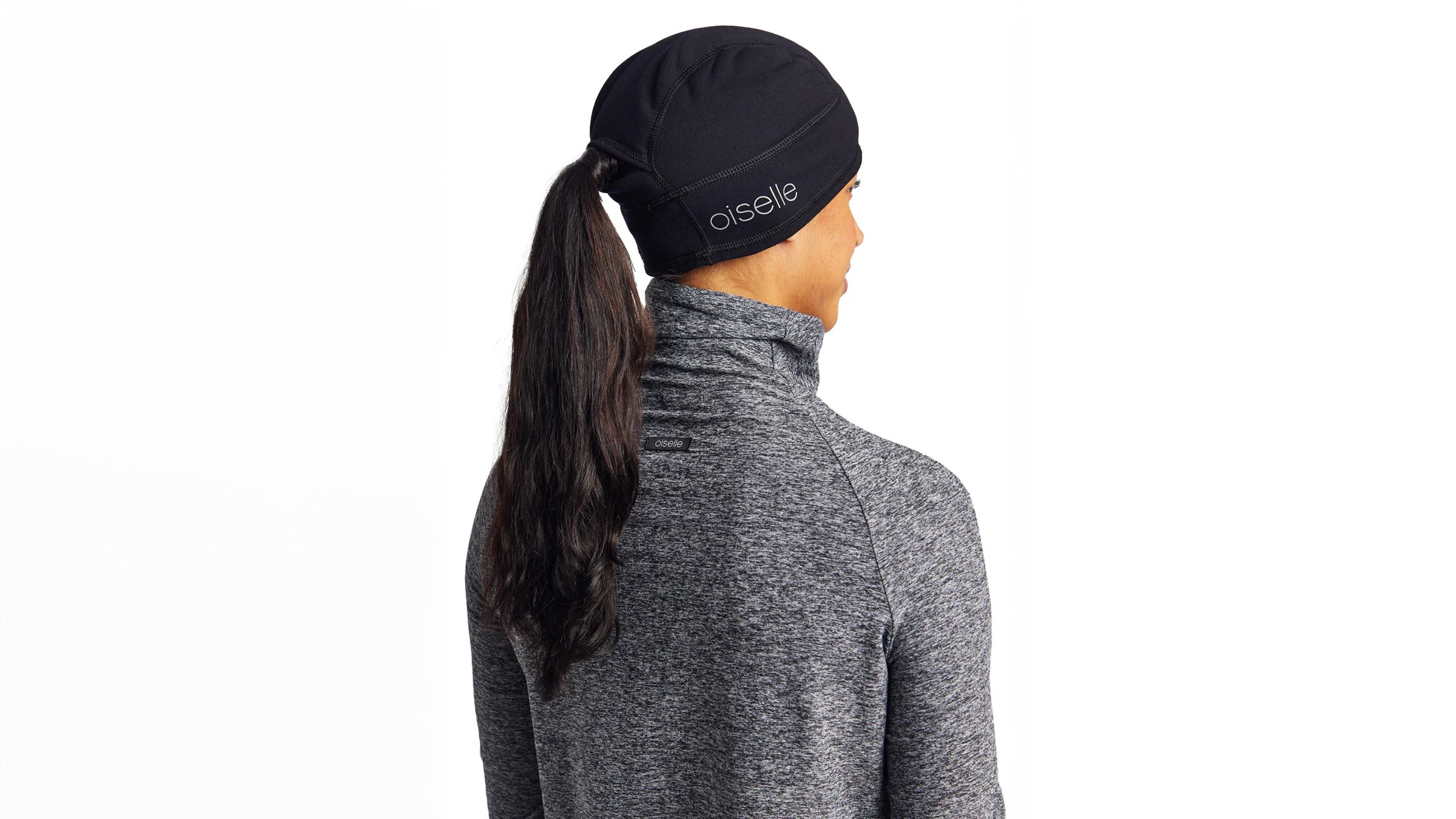 Oiselle PowerMove Beanie black on white background