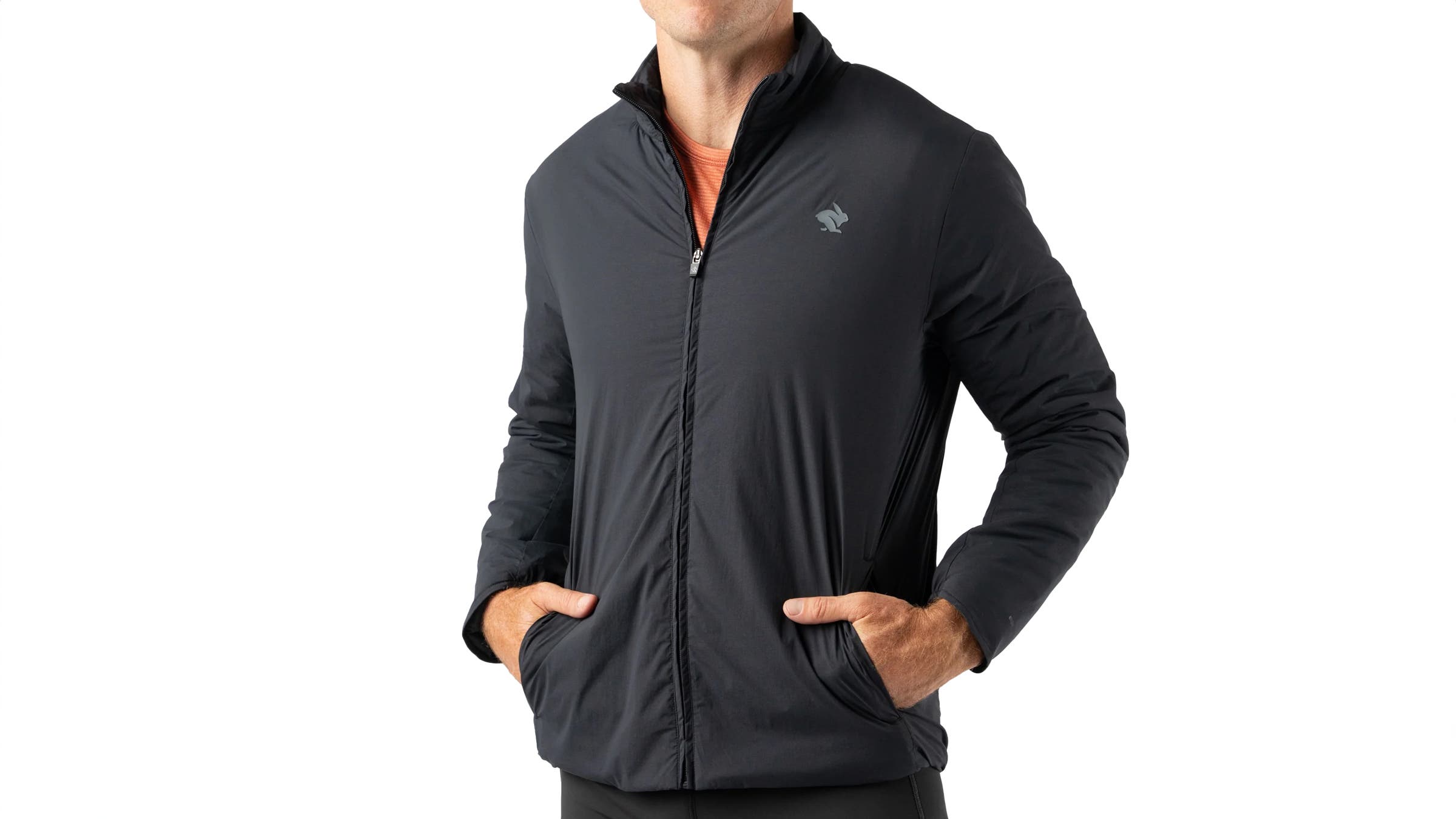 Rabbit Warm Up and Go Jacket black on white background