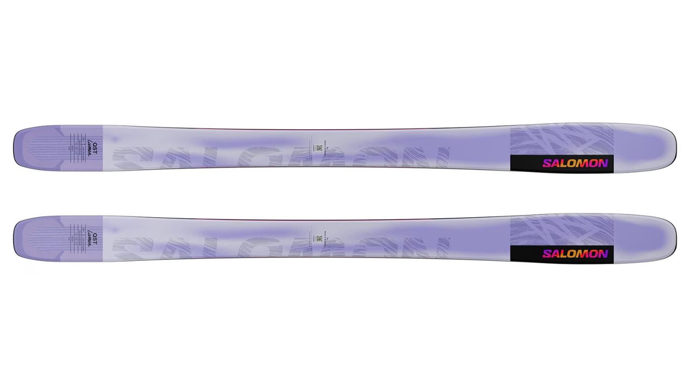 Purple Salomon QST Lumen 98 skis on white background