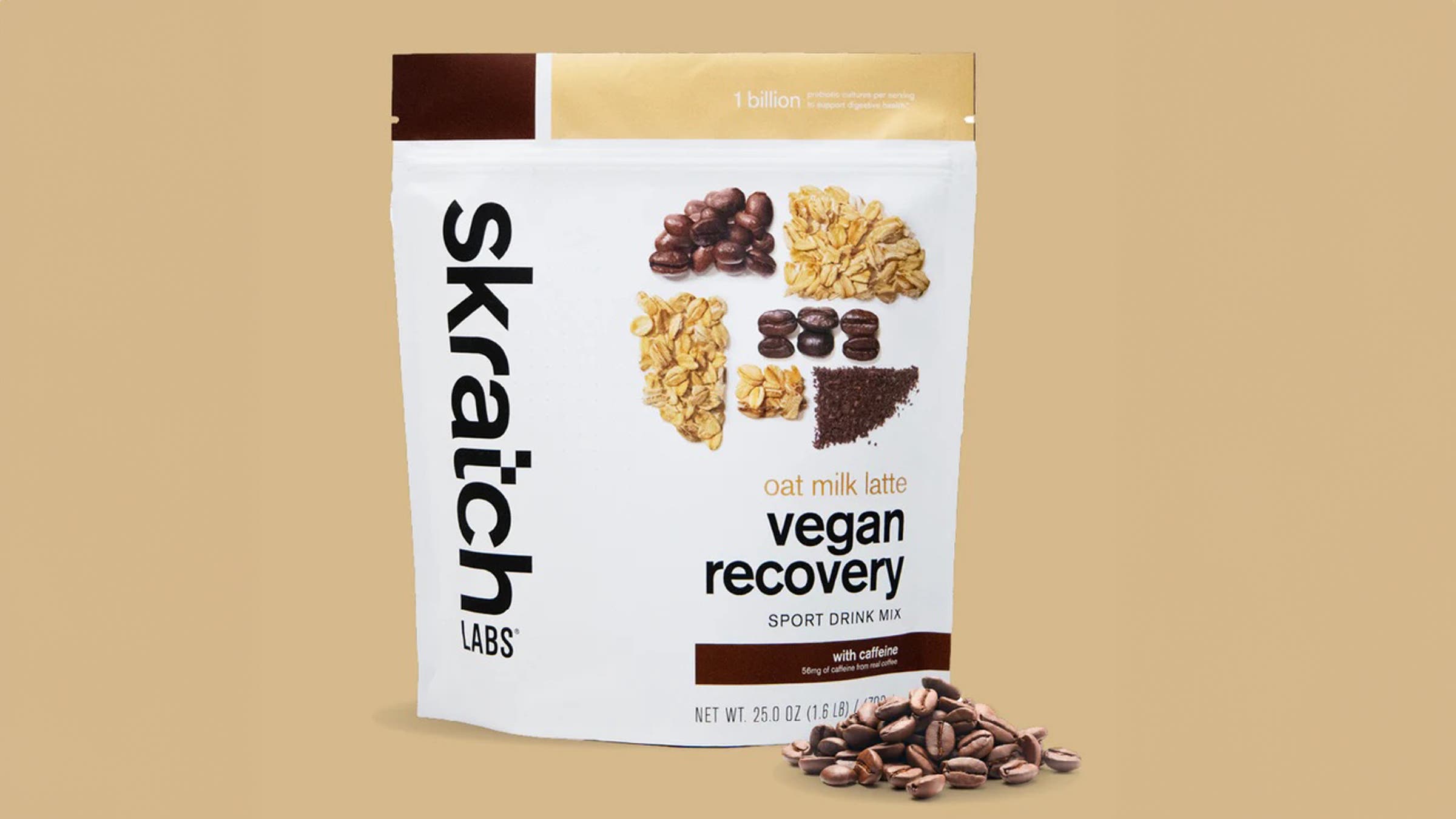 Skratch Oat Milk Recovery Mix on yellow background