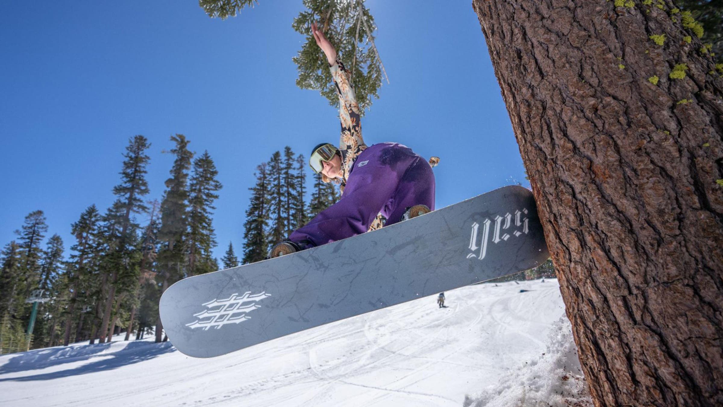Tester touches tree bark on the Yes Airmaster at Kirkwood in 2025