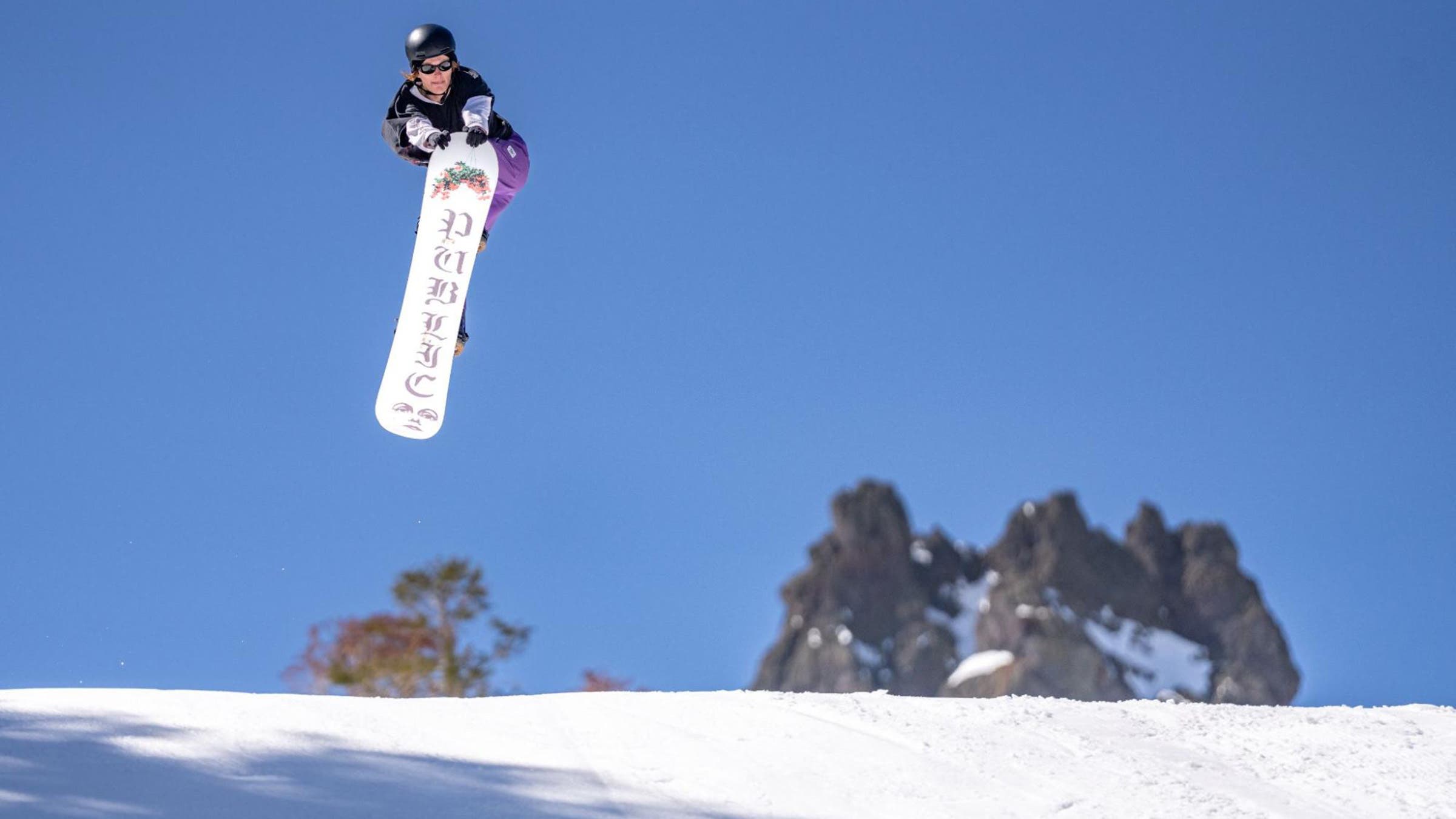 Snowboarder grabs Public Disorder board in mid air at Kirkwood in 2025