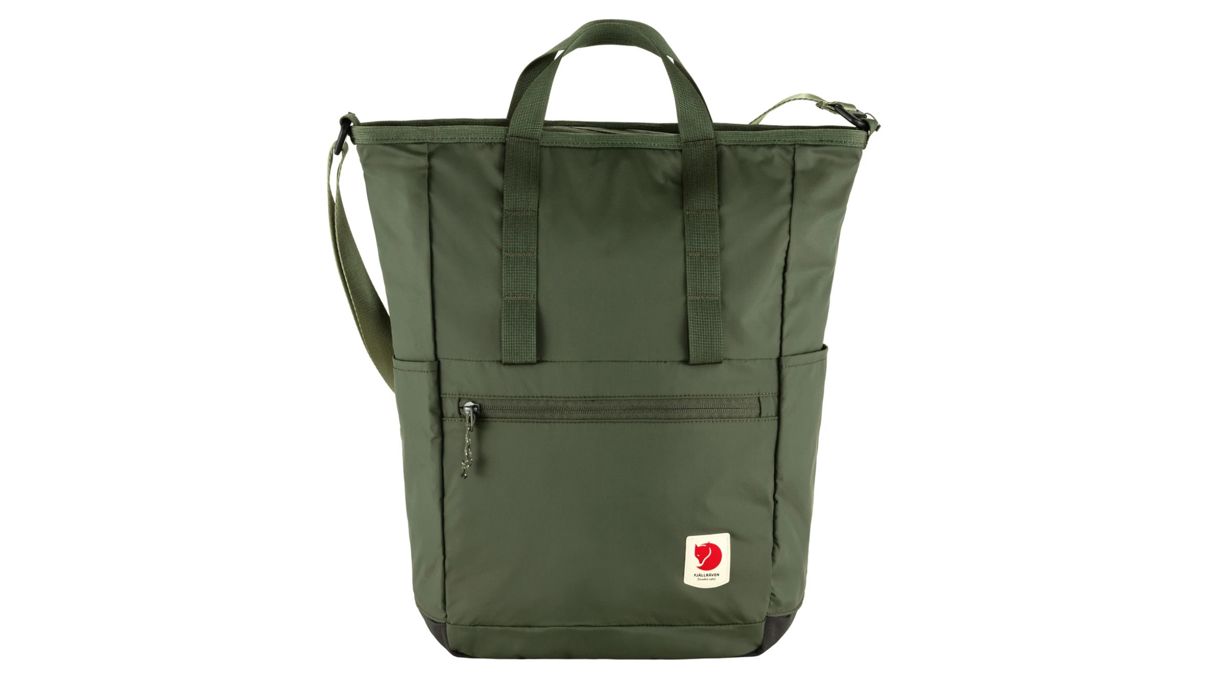 green tote bag with handles on white background, gift for travelers