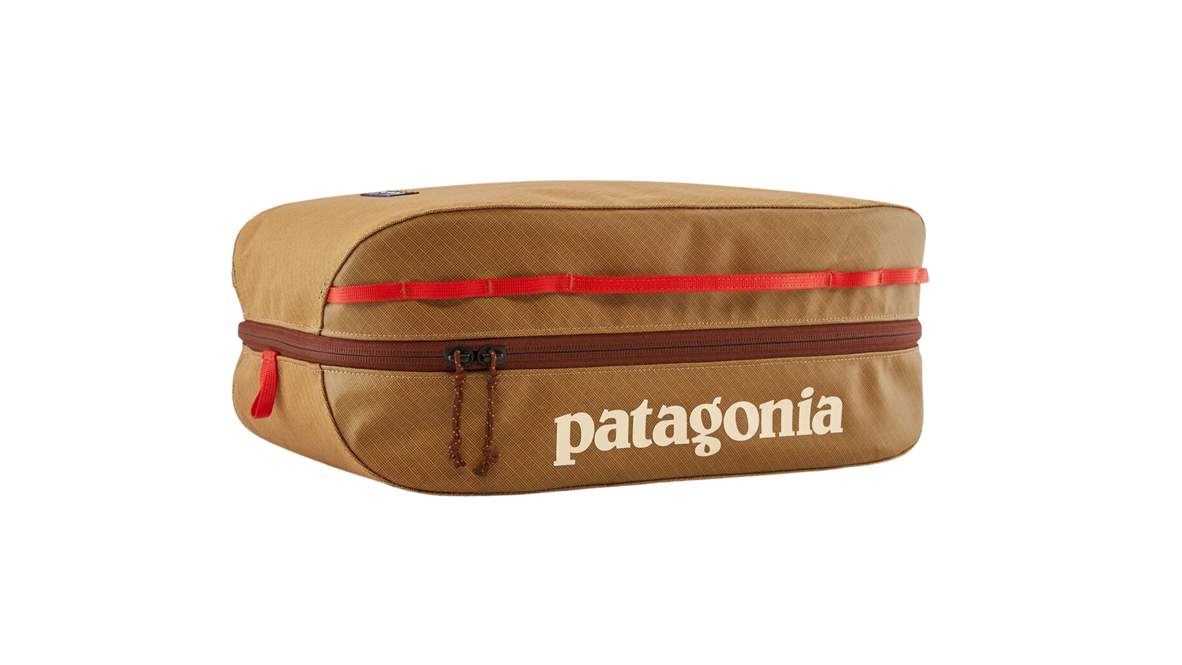 brown and red with Patagonia packing cube on white background, gift for travelers