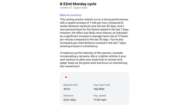 Meta AI recap of a recent ride