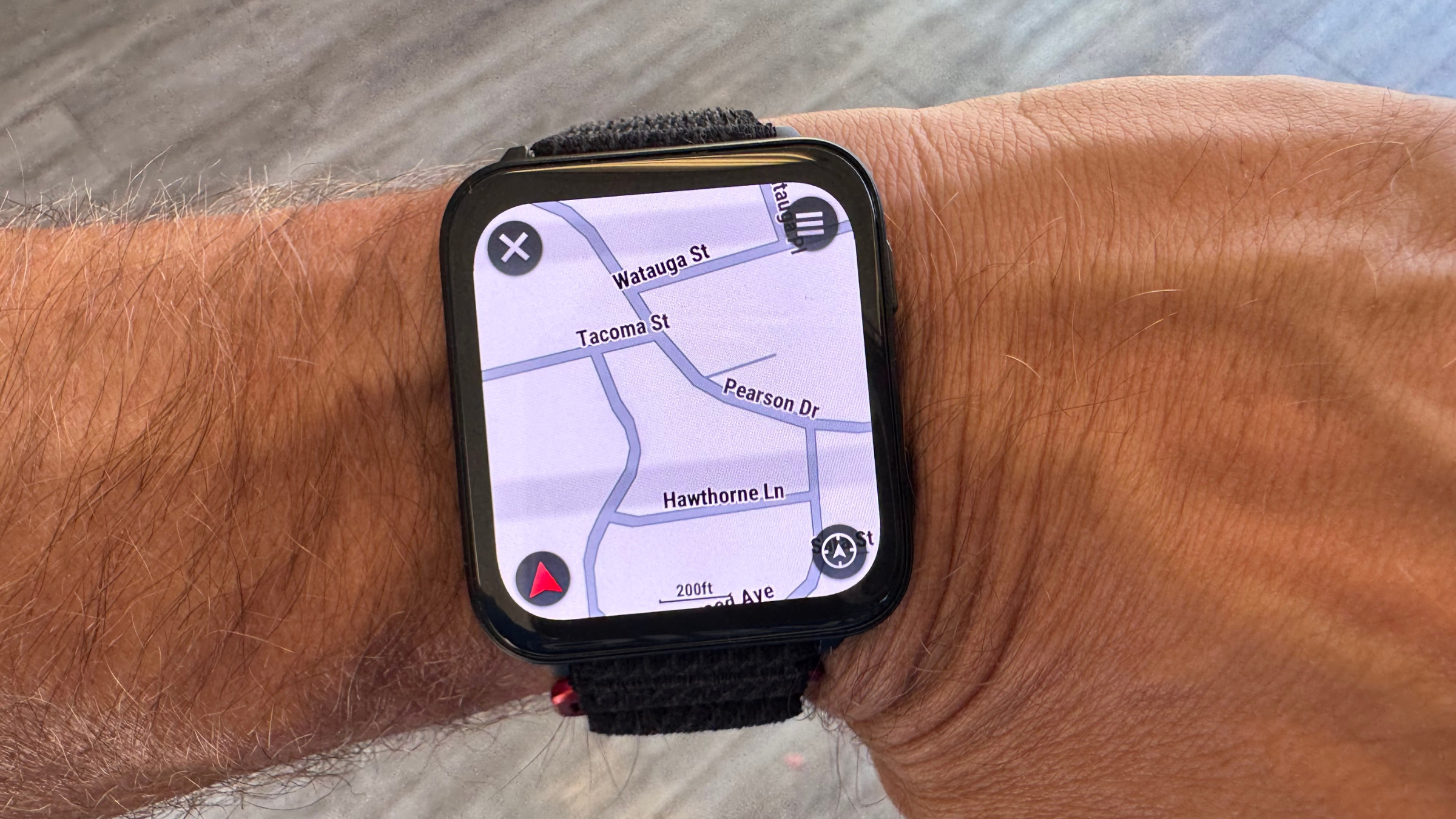 large display of map on Garmin Venu X1 smartwatch on man's wrist