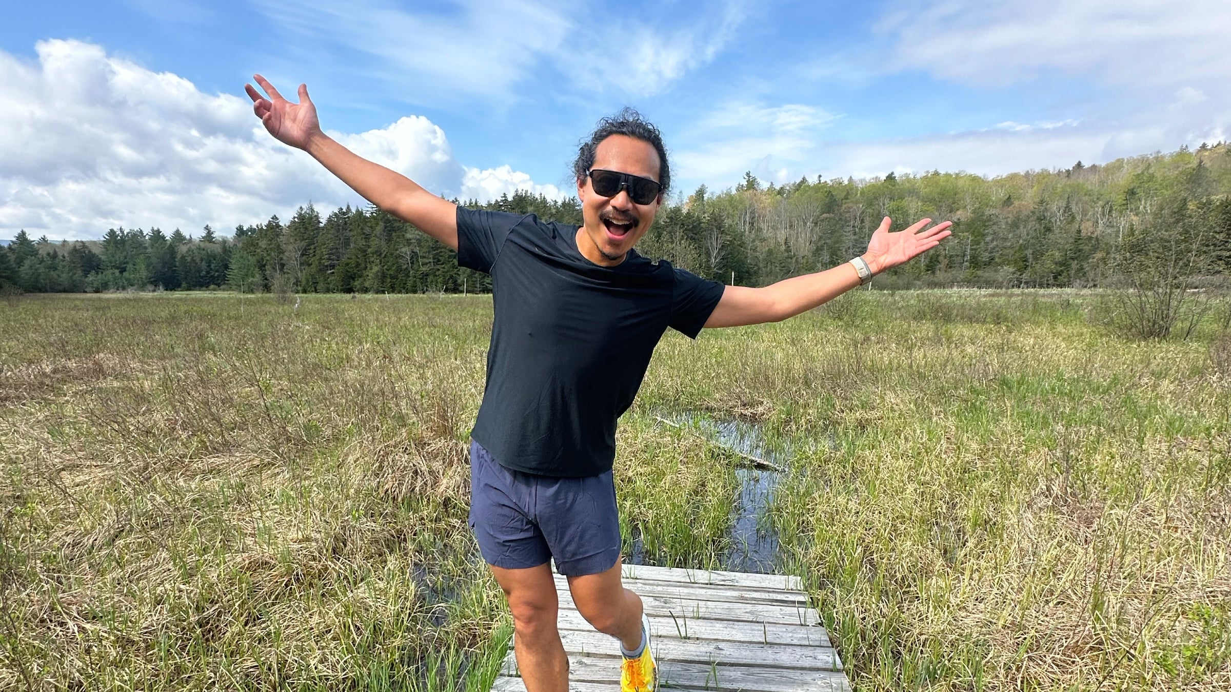 Kevin Sintumuang at the end of a marshy trail.
