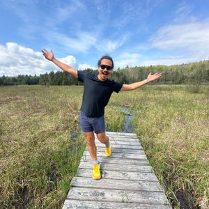 Kevin Sintumuang at the end of a marshy trail.