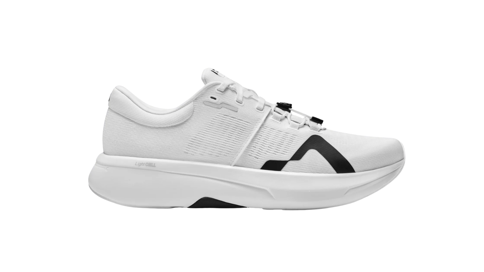 Mount to Coast R1 ultramarathon racing shoe in all white colorway with black accents