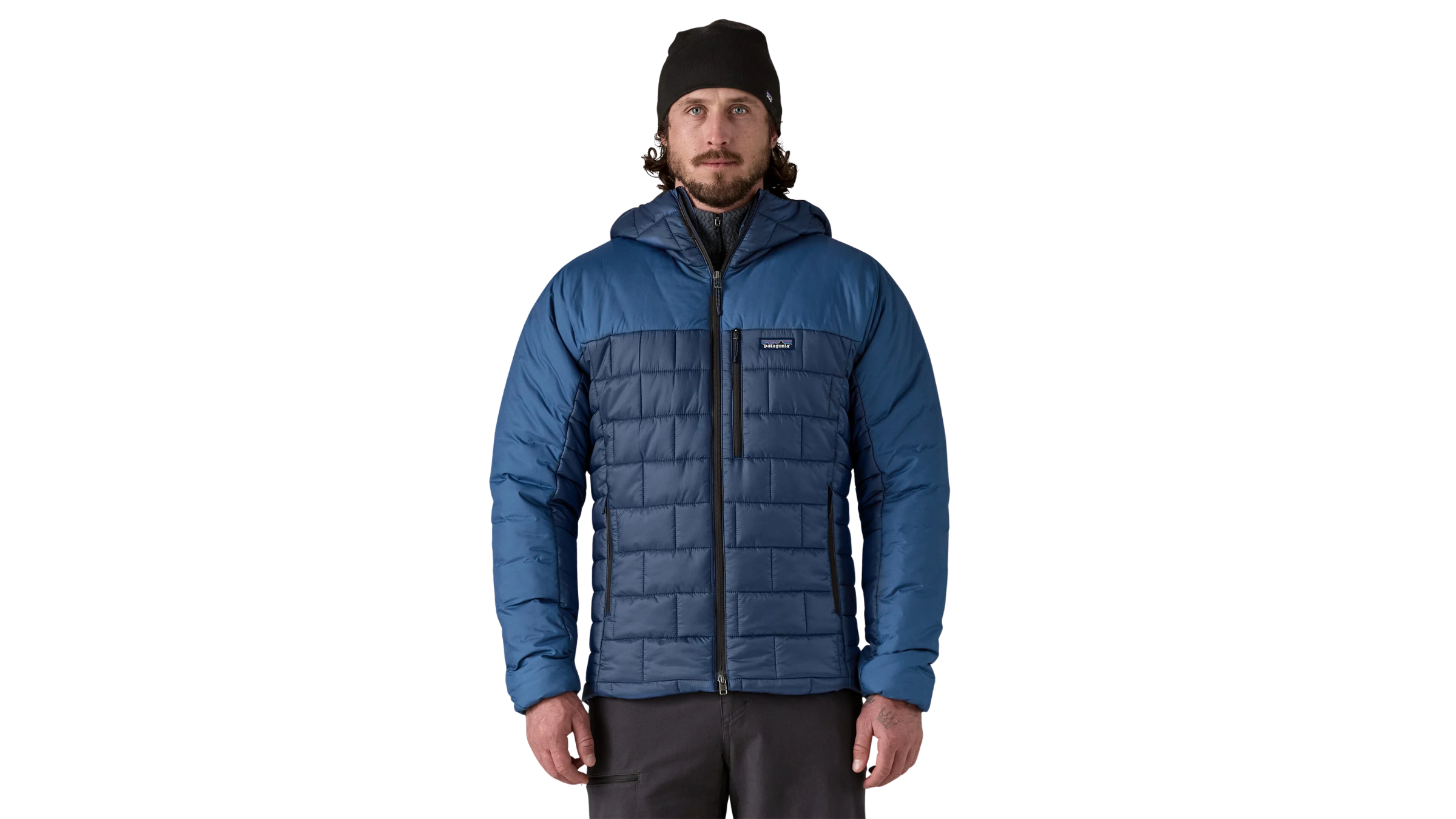 Patagonia Hi-Loft Nano Puff Hoody down jacket, one of the best winter coats tested by Outside in 2026, shown in dark blue and navy
