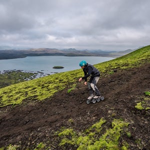 man inline skating in wild
