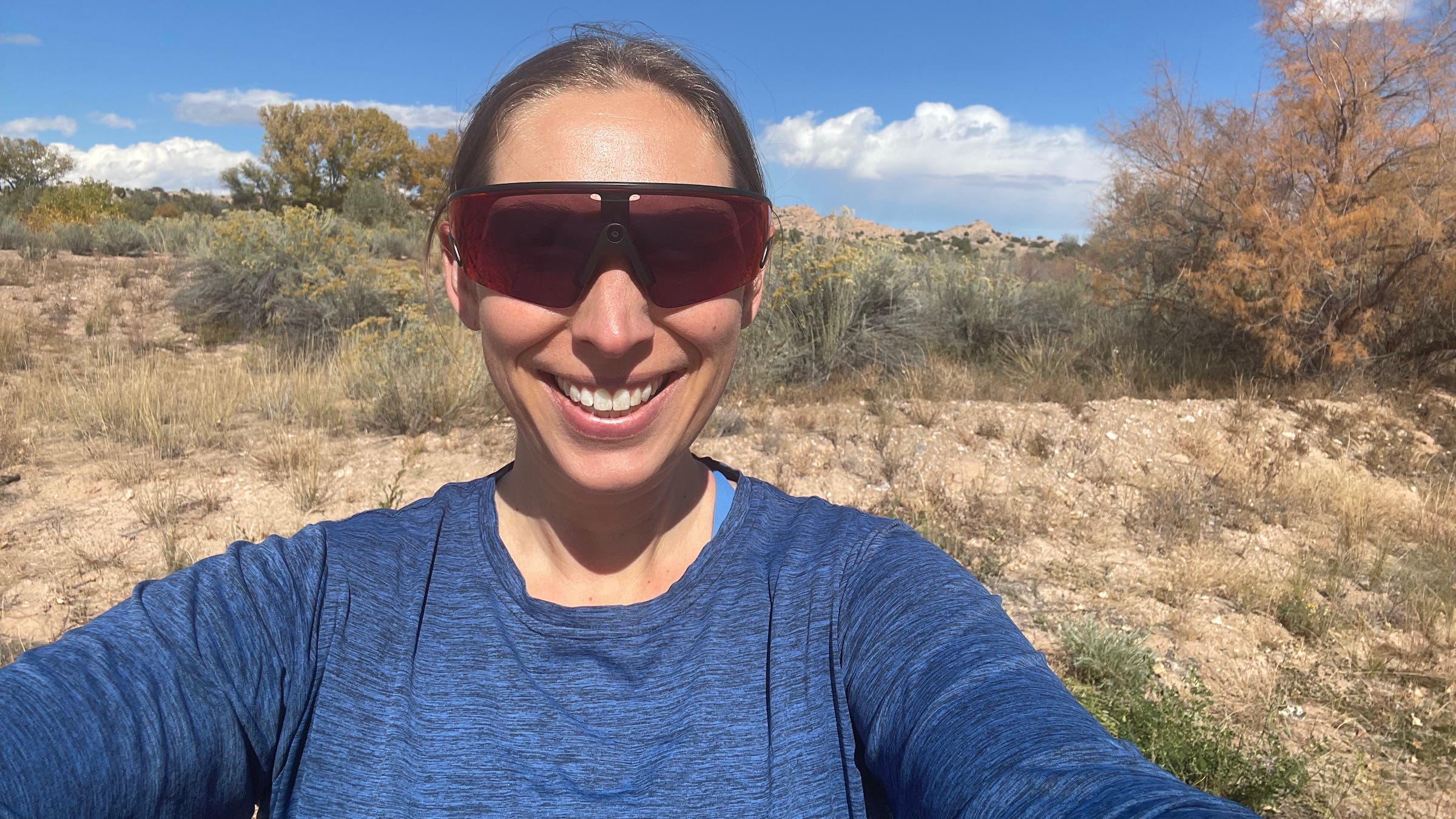 The author on a run with the Oakley Meta Vanguards
