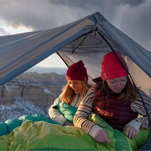 sea to summit tent with two women in it in the mountains