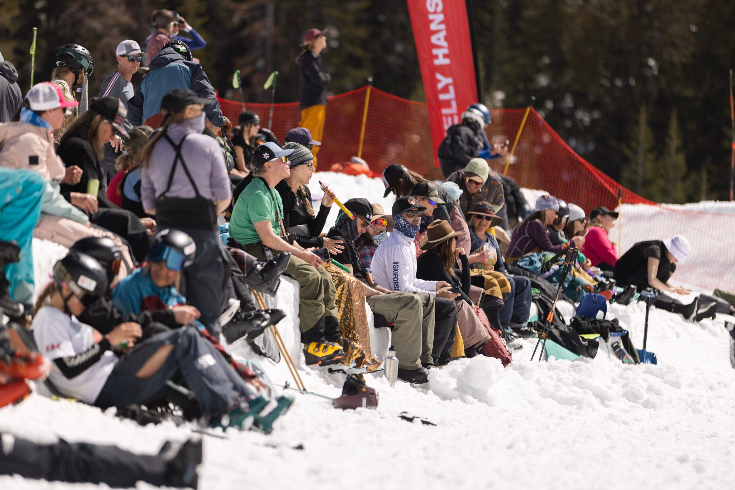 When it’s competition time, cat drivers carve out bleachers in the snow. Combined with Kirkwood’s amphitheater-like freeride venues, it makes for superb spectating. Shot from the 2025 IFSA Junior Championships.