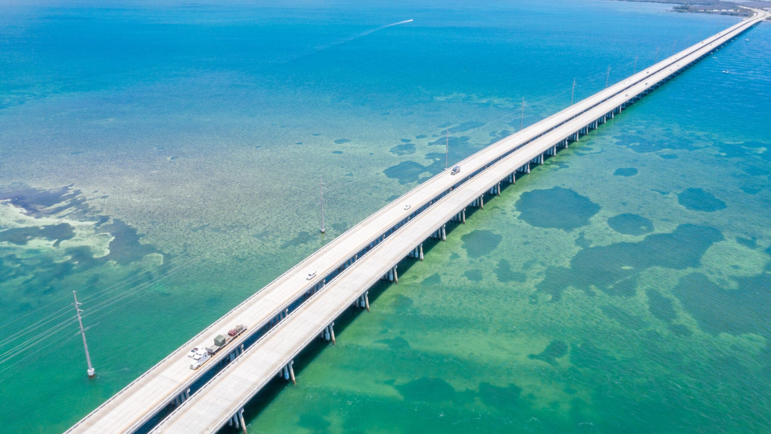 Aerial point of view of the Florida Keys oversea highway bridge