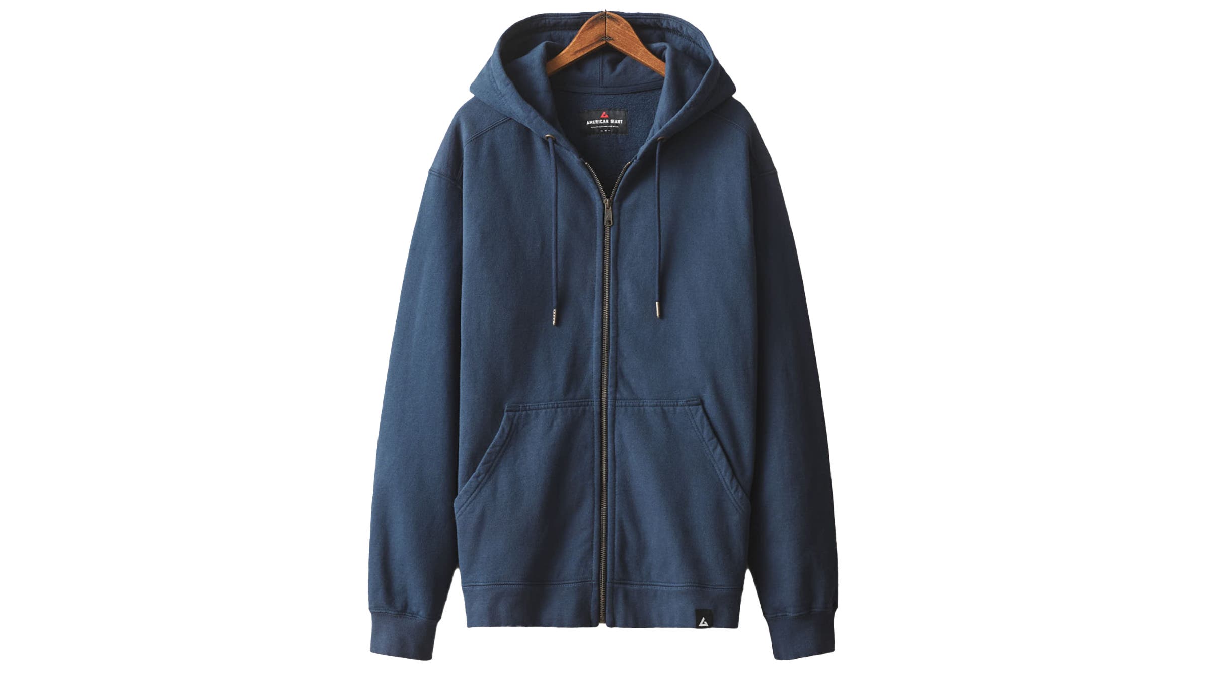 American Giant Relaxed Classic Full Zip Hoodie blue on white background