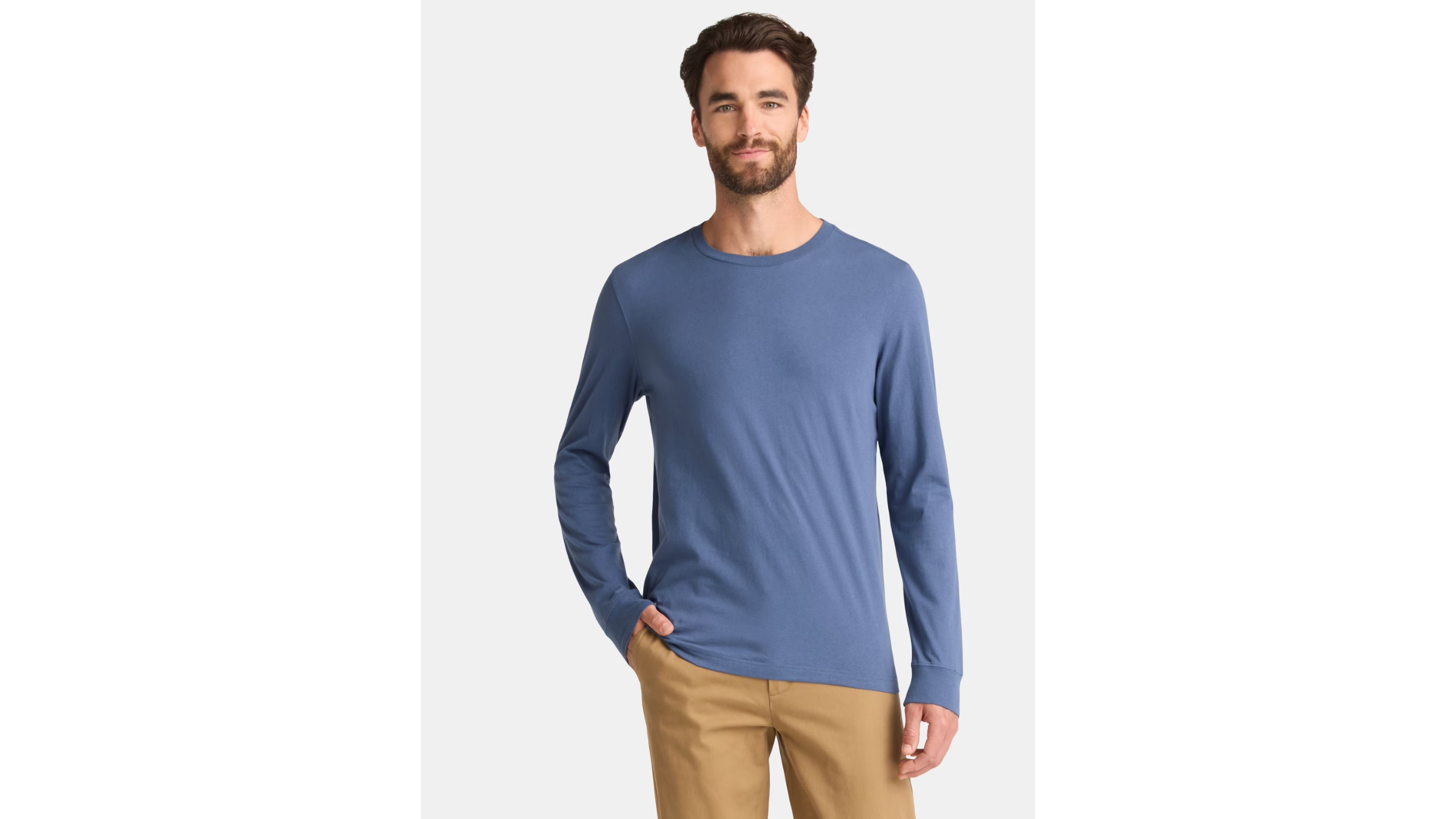 George Men’s Cotton Crewneck T-Shirt with Long Sleeves in blue