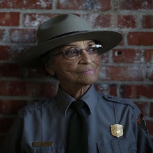 National Park Service ranger Betty Reid Soskin poses for a portrait at the Rosie the Riveter World War II Home Front National Historical Park on October 24, 2013 in Richmond, California
