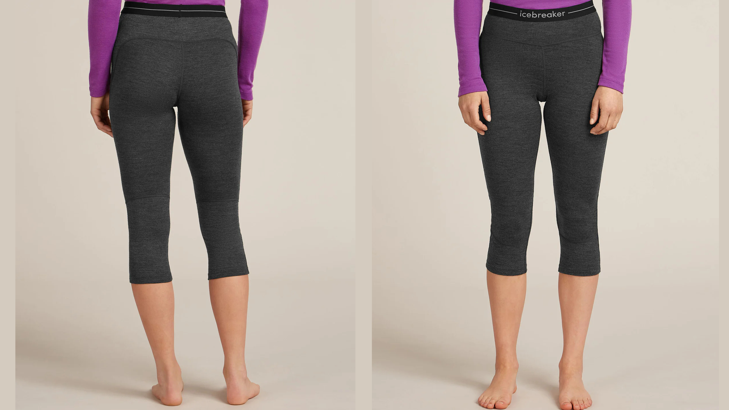 icebreaker 3/4 leggings from the back and front