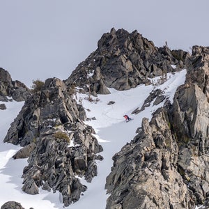 Snowboarder riding Kirkwood Resort's freeride terrain